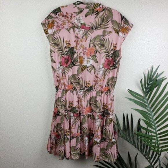 Rebecca Minkoff Ollie Dress Peach Botanical Tropical Print size L Floral Boho - Picture 7 of 16